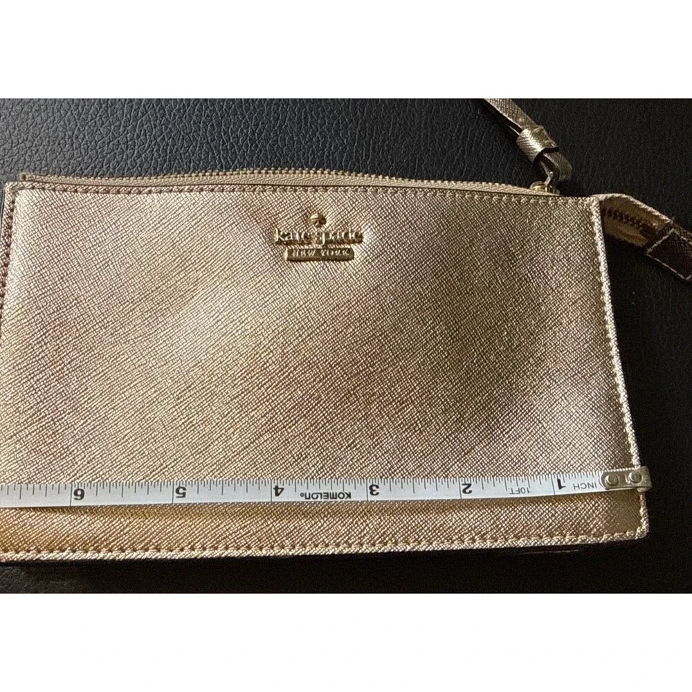 Kate Spade Metallic Gold Leather Wristlet Measuring 7 x 4 1